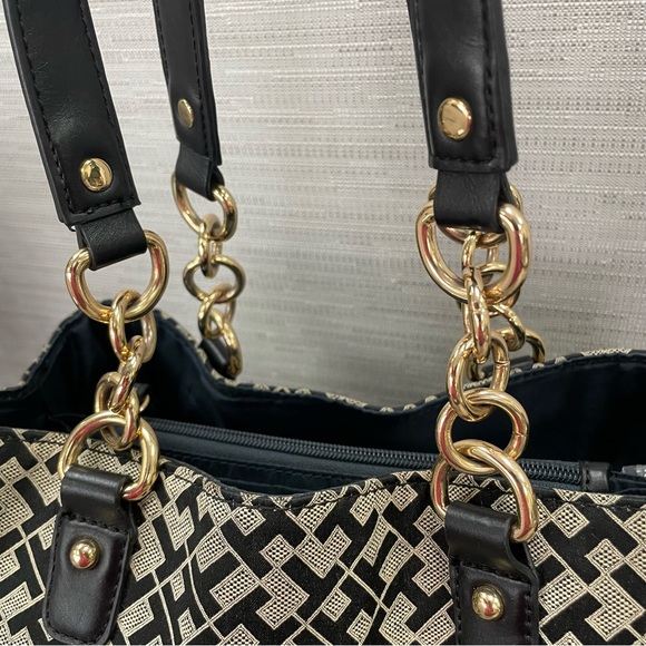 Tommy Hilfiger Monogram Stylish Tote Bag Black and Gold - Picture 7 of 16